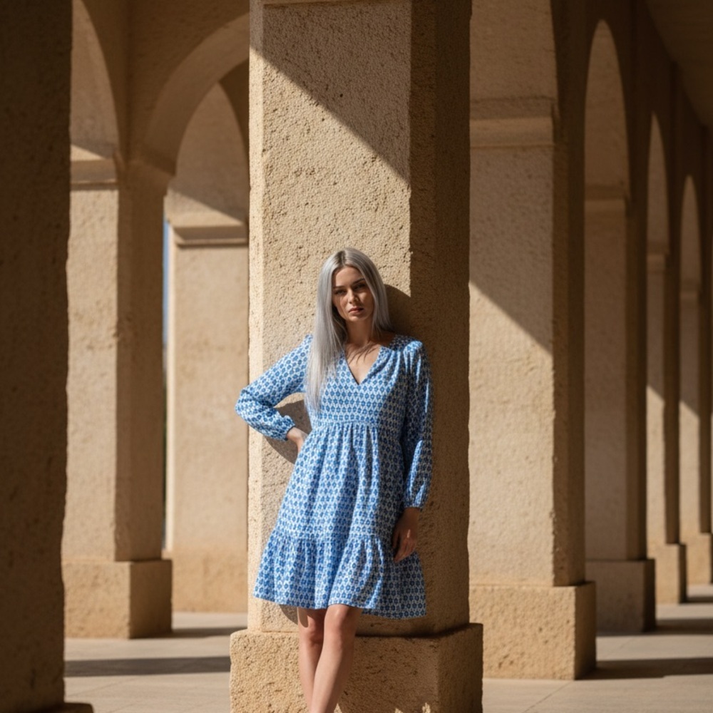 Vineyard Vines Light Blue Patterned Long Sleeve Dress - Picture 5 of 9